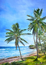 Charger l'image dans la galerie, Tableau tropical, océan et plage recouverte de palmiers, pour une déco murale exotique et dépaysante.