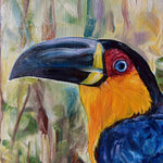 Charger l'image dans la galerie, Tableau représentant des toucans colorés perchés sur une branche dans une jungle luxuriante