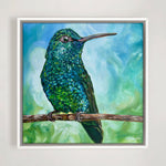 Charger l'image dans la galerie, Peinture nature Colibri vert et bleu Tableau oiseau tropical