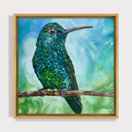 Charger l'image dans la galerie, Peinture nature Colibri vert et bleu Tableau oiseau tropical