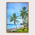 Charger l'image dans la galerie, Tableau tropical, océan et plage recouverte de palmiers, pour une déco murale exotique et dépaysante.