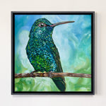 Charger l'image dans la galerie, Peinture nature Colibri vert et bleu Tableau oiseau tropical