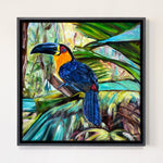 Charger l'image dans la galerie, Tableau représentant des toucans colorés perchés sur une branche dans une jungle luxuriante