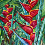 Charger l'image dans la galerie, Tableau tropical aux fleurs d'Héliconia éclatantes dans un feuillage dense.