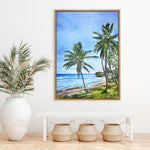 Charger l'image dans la galerie, Tableau tropical, océan et plage recouverte de palmiers, pour une déco murale exotique et dépaysante.