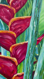Charger et lire la vidéo dans la visionneuse de la Galerie, Fleur exotique Heliconia rouge Tableau tropical vibrant Oiseau de paradis