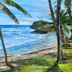 Charger l'image dans la galerie, Tableau tropical, océan et plage recouverte de palmiers, pour une déco murale exotique et dépaysante.