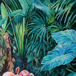 Charger l'image dans la galerie, Les jardins du parc phoenix à nice dans une Peinture de flamants roses exotique pour une décoration art tropical et jungle multicolore.