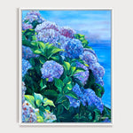 Charger l'image dans la galerie, Tableau Peinture Fleurs bleues Hortensias face à l’océan