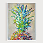 Charger l'image dans la galerie, Tableau cuisine peinture tropicale art fruit de l’ananas en peinture multicolore aux couleurs vives et touches abstraites et moderne pour déco murale nature contemporaine.