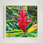 Charger l'image dans la galerie, Tableau tropical, fleur de gingembre rouge unique, pour une déco murale exotique et une ambiance tropicale et moderne.