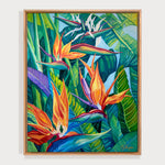 Charger l'image dans la galerie, Tableau tropical oiseau de paradis Strelitzia reginae pour déco murale nature bohème, éclectique et intérieur contemporain moderne ou bord de mer.