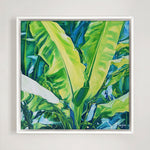 Charger l'image dans la galerie, Peinture tropical et nature multicolore aux couleurs vertes d’un tableau décoratif et contemporain de plantes exotiques avec feuilles de bananier pour déco murale moderne et bohème