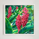 Charger l'image dans la galerie, Tableau de fleurs tropicales Alpinias rouges, ou gingembre rouge, pour une déco murale fleurie et exotique.