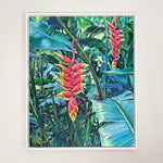 Charger l'image dans la galerie, Tableau de fleurs exotiques Heliconia rouges et oranges, paysage de la beauté de la nature sauvage des forêts tropicales de l’Amazonie d'Amérique du sud pour une déco mer, bohème, jungalow et moderne