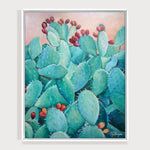 Charger l'image dans la galerie, Peinture cactus plante avec fleurs et fruits rouges de figuier de barabarie tropical et nature pour déco murale nature et intérieur moderne et exotique.