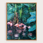 Charger l'image dans la galerie, Les jardins du parc phoenix à nice dans une Peinture de flamants roses exotique pour une décoration art tropical et jungle multicolore.