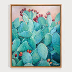 Charger l'image dans la galerie, Peinture cactus plante avec fleurs et fruits rouges de figuier de barabarie tropical et nature pour déco murale nature et intérieur moderne et exotique.