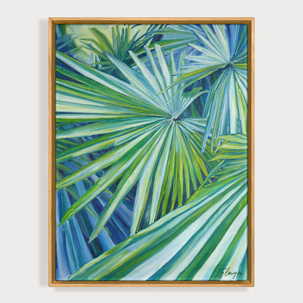 Peinture palmier et nature de feuilles tropicales, un tableau poster exotique colorée.