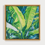 Charger l'image dans la galerie, Peinture tropical et nature multicolore aux couleurs vertes d’un tableau décoratif et contemporain de plantes exotiques avec feuilles de bananier pour déco murale moderne et bohème