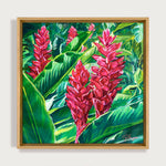 Charger l'image dans la galerie, Tableau de fleurs tropicales Alpinias rouges, ou gingembre rouge, pour une déco murale fleurie et exotique.
