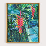 Charger l'image dans la galerie, Peinture fleurs exotiques Heliconia rouges pour une toile déco nature et fleurie.