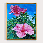 Charger l'image dans la galerie, Tableau de paysage nature, des fleurs d’hibiscus roses s’épanouissent au printemps, pour une déco chic et exotique.