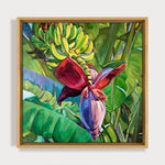 Charger l'image dans la galerie, Peinture à l’huile bananier botanique sur tableau nature d’une fleur tropicale, une toile de plante herbacée colorée bohème pour déco murale exotique.