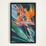 Charger l'image dans la galerie, Peinture nature avec fleurs tropicales multicolores oiseau de paradis sur tableau toile.