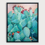 Charger l'image dans la galerie, Peinture cactus plante avec fleurs et fruits rouges de figuier de barabarie tropical et nature pour déco murale nature et intérieur moderne et exotique.