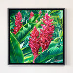 Charger l'image dans la galerie, Tableau de fleurs tropicales Alpinias rouges, ou gingembre rouge, pour une déco murale fleurie et exotique.