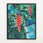 Charger l'image dans la galerie, Tableau de fleurs exotiques Heliconia rouges et oranges, paysage de la beauté de la nature sauvage des forêts tropicales de l’Amazonie d'Amérique du sud pour une déco mer, bohème, jungalow et moderne
