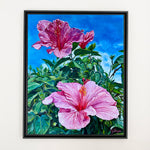 Charger l'image dans la galerie, Tableau de paysage nature, des fleurs d’hibiscus roses s’épanouissent au printemps, pour une déco chic et exotique.