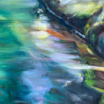 Charger l'image dans la galerie, Peinture cascade de tableau de paysage nature, une crique ensoleillée un cours d'eau qui s’écoule le long d’un mur moussu, pour une deco murale naturelle et zen