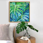 Charger l'image dans la galerie, Peinture de Monstera deliciosa Tableau tropical et nature de faux philodendron, une peinture de plante colorée tropicale, décorative et contemporaine pour déco murale botanique et moderne