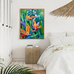 Charger l'image dans la galerie, Tableau tropical oiseau de paradis Strelitzia reginae pour déco murale nature bohème, éclectique et intérieur contemporain moderne ou bord de mer