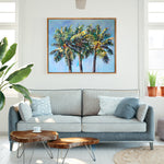 Charger l'image dans la galerie, Tableau tropical palmier cocotier multicolore, feuilles de palmiers en une peinture contemporaine de style pour déco murale nature, voyage, bohème, décor plage et mer