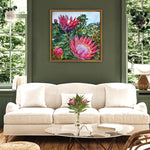 Charger l'image dans la galerie, Peinture florale tropicales Protea Tableau exotique fleurs roses
