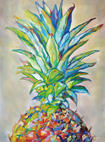Charger l'image dans la galerie, Tableau cuisine peinture tropicale art fruit de l’ananas en peinture multicolore aux couleurs vives et touches abstraites et moderne pour déco murale nature contemporaine