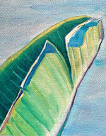 Charger l'image dans la galerie, Tableau tropical feuilles de bananier et peinture d’un paysage d’océan turquoise pour déco murale nature exotique et bohème