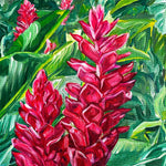 Charger l'image dans la galerie, Tableau de fleurs tropicales Alpinias rouges, ou gingembre rouge, pour une déco murale fleurie et exotique.
