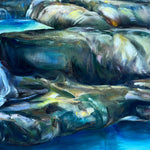 Charger l'image dans la galerie, Peinture cascades dans la nature d'un tableau coloré à l'huile sur toile pour une deco zen et une ambiance de forêt enchantée et magique.