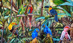 Charger l'image dans la galerie, Fresque tropicale d’un ensemble de perroquets Ara, de toucans et de cacatoès, pour une déco murale moderne et bohème.