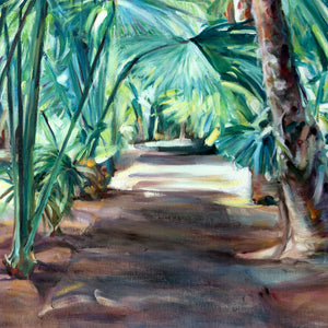 Les jardins de pamplemousse en peinture jungle à l'île maurice et tropicale de tableau de palmiers pour une décoration exotique et boheme