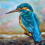 Charger l'image dans la galerie, Tableau de paysage nature, un martin-pêcheur perché sur son trône, pour une déco murale à l’ambiance naturelle et ethnique chic.