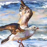 Charger l'image dans la galerie, Peinture mouettes sur l’océan Tableau sur toile de déco murale nature d’oiseaux marins d’animaux aquatiques sur les vagues représentant des mouettes volant sur l’océan à la recherche de poissons, pour une ambiance intérieure bord de mer, côtière et moderne