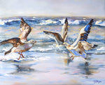 Charger l'image dans la galerie, Peinture mouettes sur l’océan Tableau sur toile de déco murale nature d’oiseaux marins d’animaux aquatiques sur les vagues représentant des mouettes volant sur l’océan à la recherche de poissons, pour une ambiance intérieure bord de mer, côtière et moderne