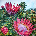 Charger l'image dans la galerie, Peinture florale tropicales Protea Tableau exotique fleurs roses