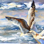 Charger l'image dans la galerie, Peinture mouettes sur l’océan Tableau sur toile de déco murale nature d’oiseaux marins d’animaux aquatiques sur les vagues représentant des mouettes volant sur l’océan à la recherche de poissons, pour une ambiance intérieure bord de mer, côtière et moderne