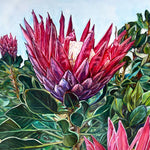 Charger l'image dans la galerie, Peinture florale tropicales Protea Tableau exotique fleurs roses